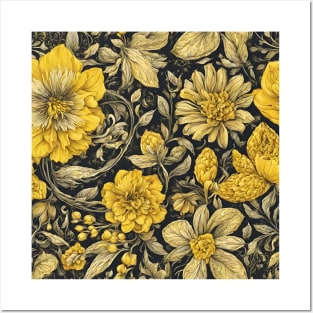 intricate yellow flower pattern design Posters and Art